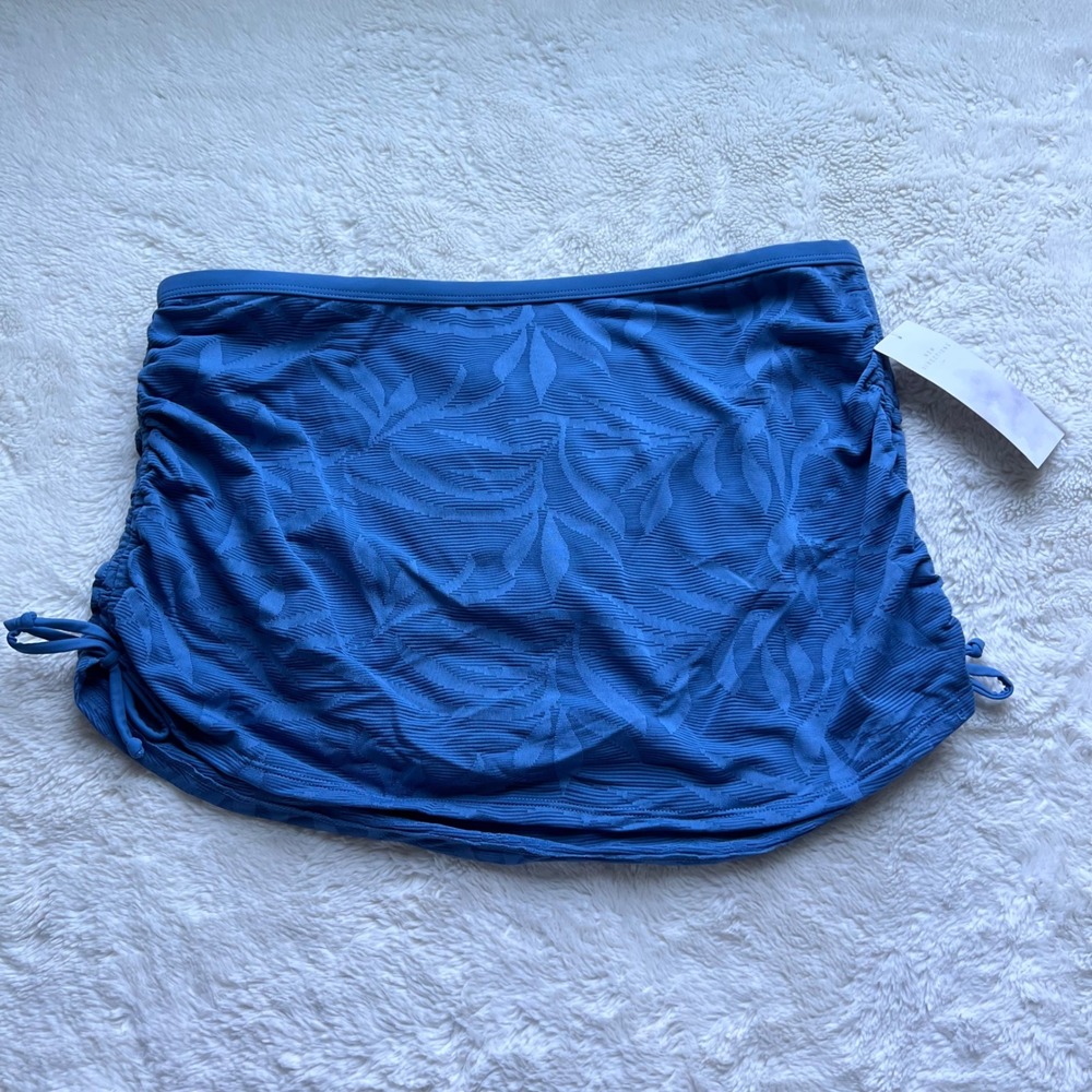 New Directions Blue Tropical Leaf Ruched Swim Skirt Skort Bottom Size Large NEW - Picture 3 of 13